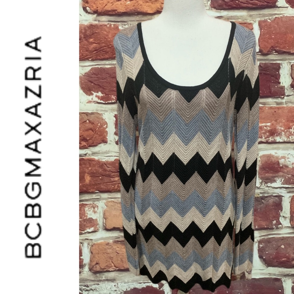 BCBGMAXAZRIA CHEVRON ZIG ZAG KNIT SWEATER DRESS